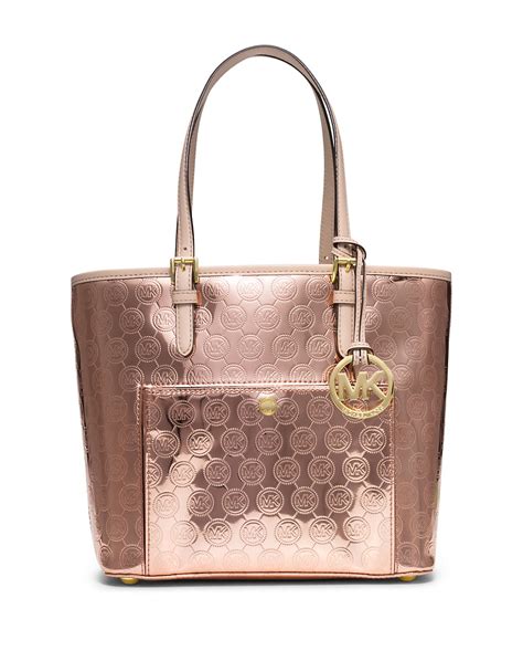 michael kors pink and rose gold purse|Michael Kors gold tote handbags.